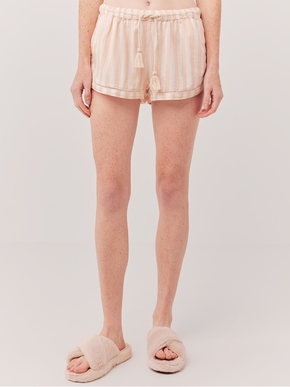 Pact Peach and Cream Sunday Stripe Breezy Light Gauze Sleep Short L